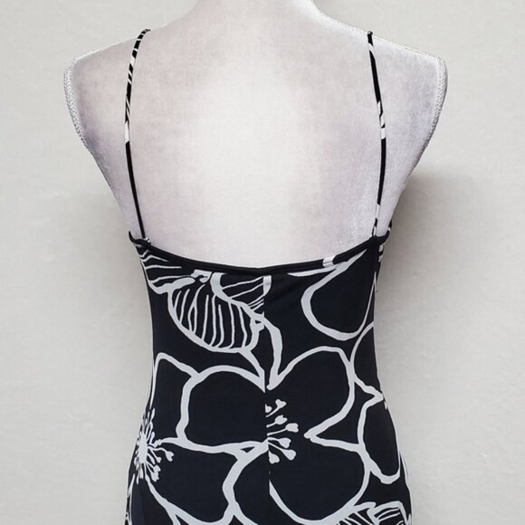 80s Rare Vintage Guess Black White Abstract Ditsy Floral Stretchy Mini Dress L - Picture 11 of 15